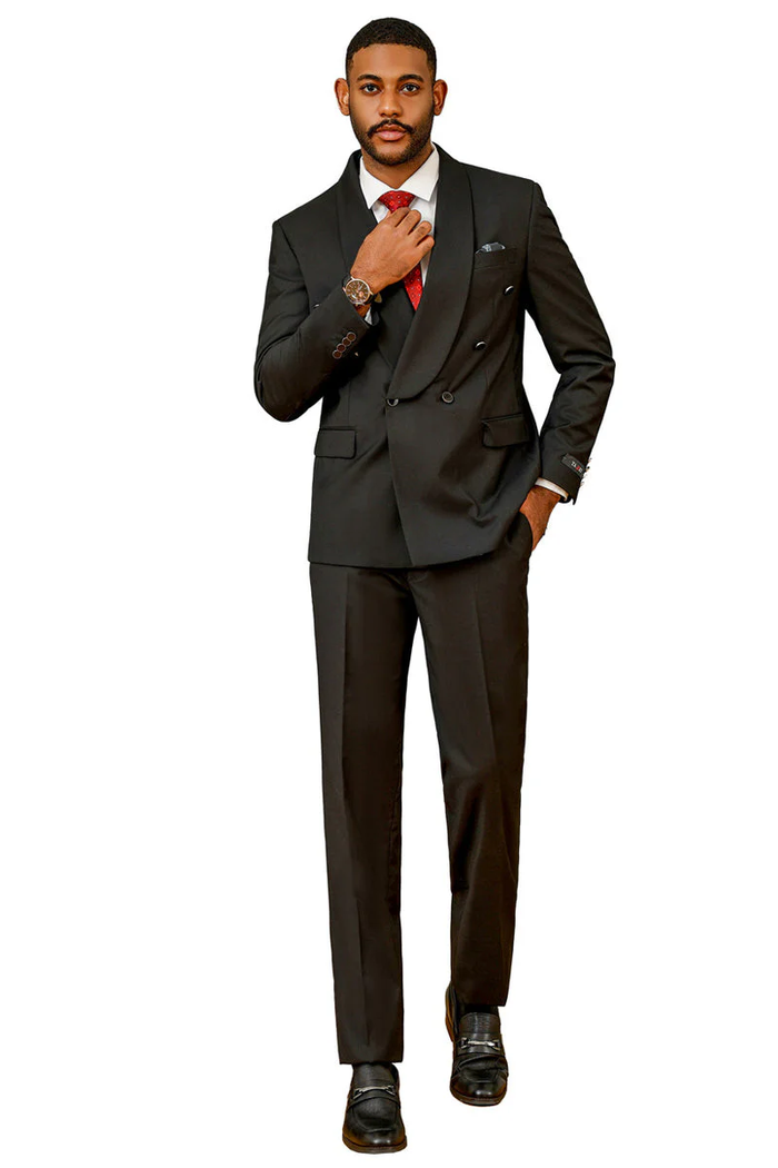 Mens Modern Fit Double Breasted Shawl Lapel Suit in Black USA Men's Outlet