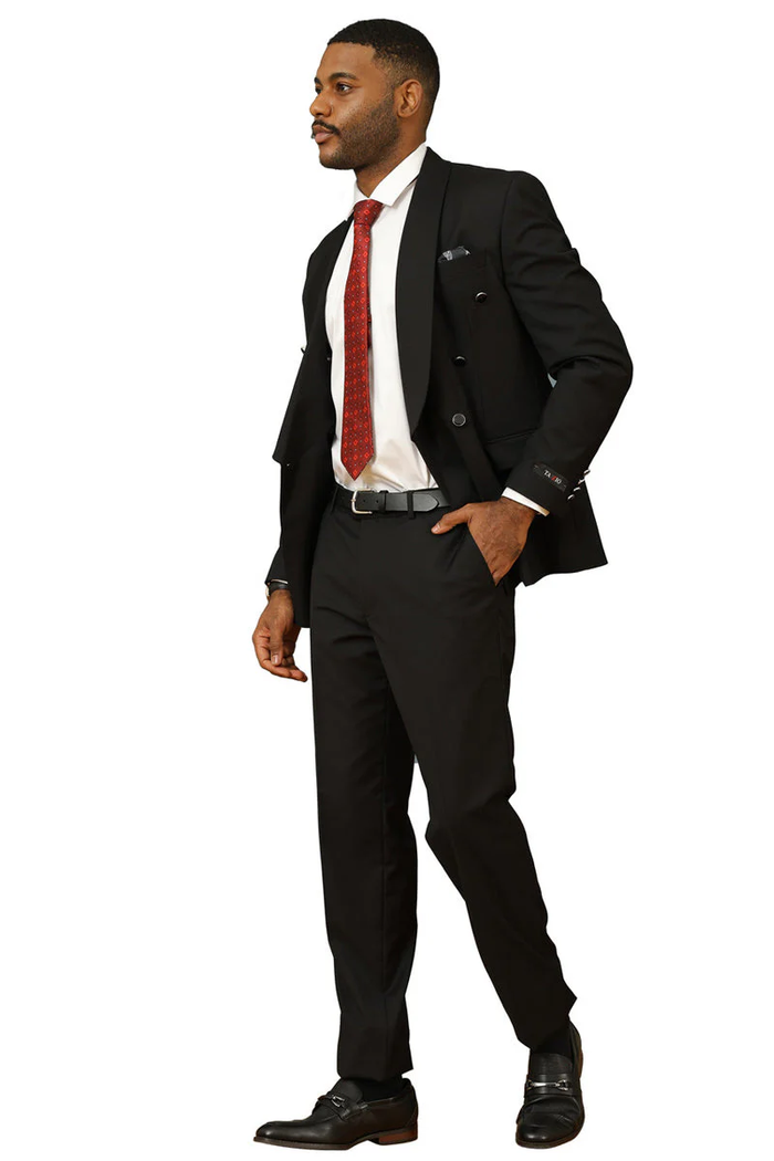 Mens Modern Fit Double Breasted Shawl Lapel Suit in Black USA Men's Outlet