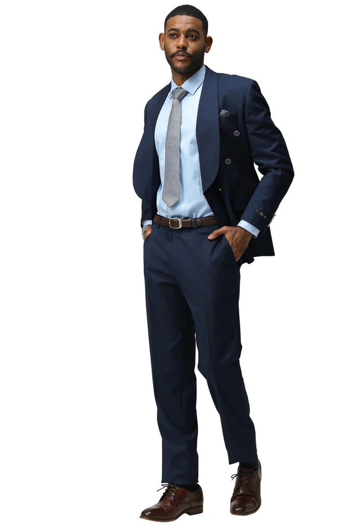 Mens Modern Fit Double Breasted Shawl Lapel Suit in Navy by USA Men's Outlet