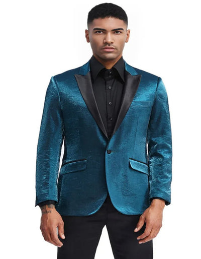Cheap Tuxedos - Affordable Prom Suit - Men's Slim Fit Shiny Satin Prom & Wedding Turquoise Tuxedo