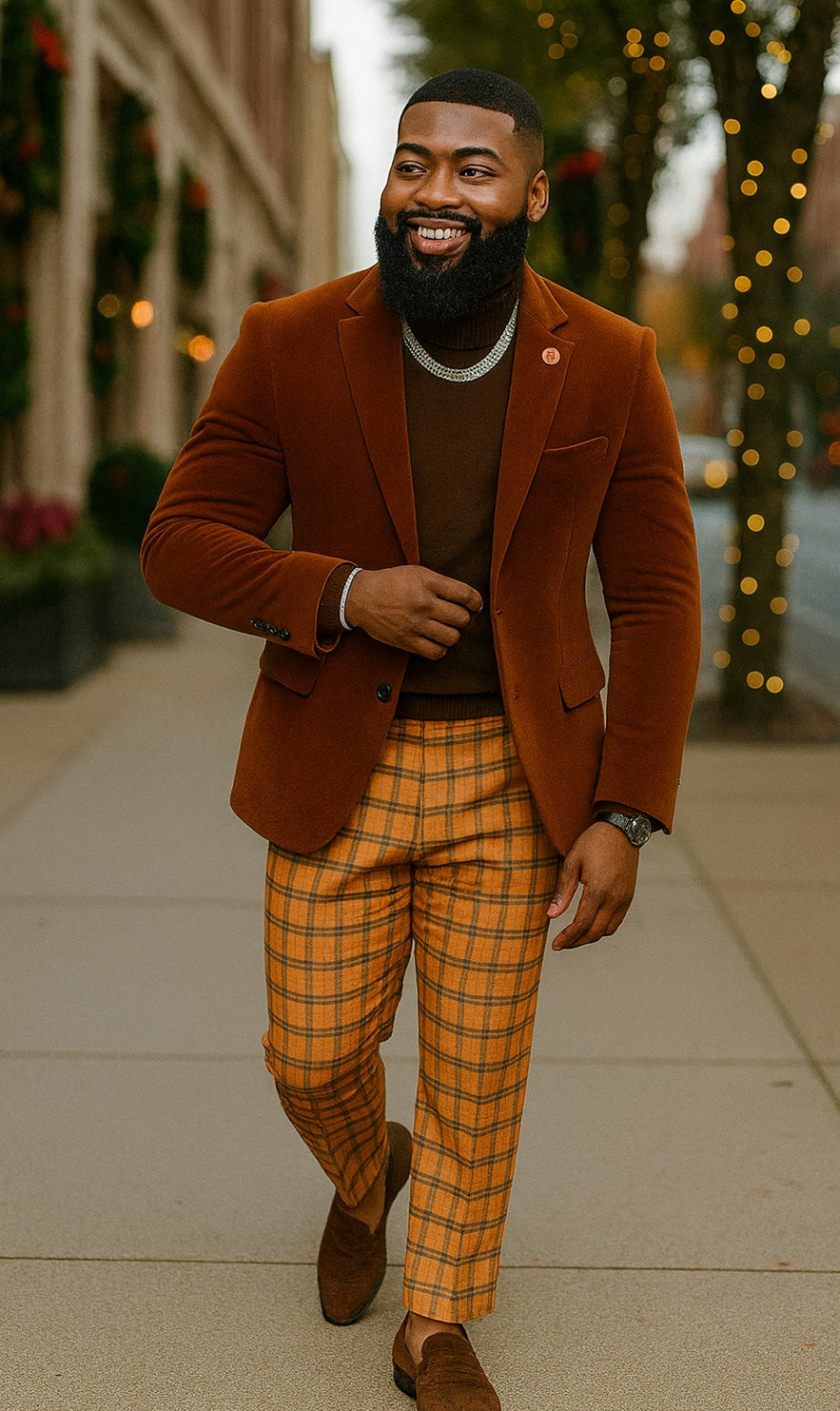 EJ Samuel - Modern Fit Velvet Blazer - Rust Light Brown Copper Color - 2-Button - Mens