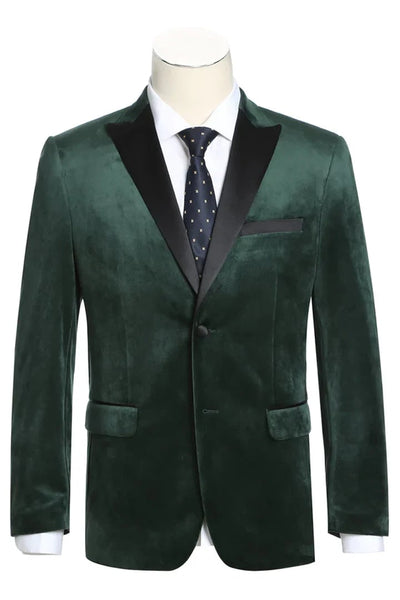 Green Prom Tuxedo Suit - Green Wedding Suit - Mens Two Button Peak Lapel Velvet Prom Tuxedo Blazer