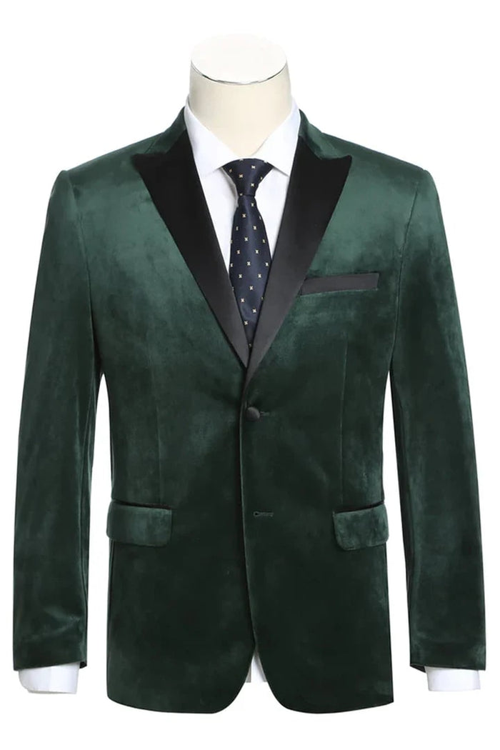 Green Prom Tuxedo Suit - Green Wedding Suit - Mens Two Button Peak Lapel Velvet Prom Tuxedo Blazer by PROMTUXEDO