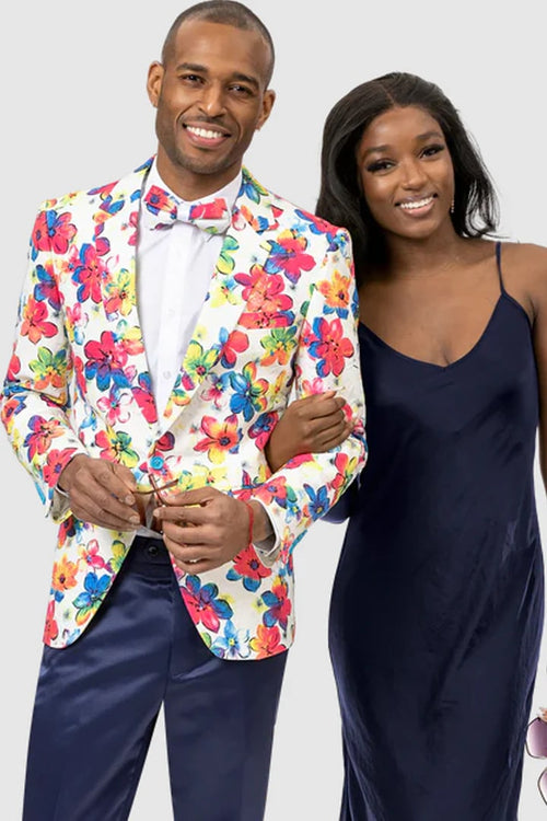 Flaower  Prom Tuxedo Suit - Flaower Wedding Suit - Mens One Button Bright Party Floral Blazer