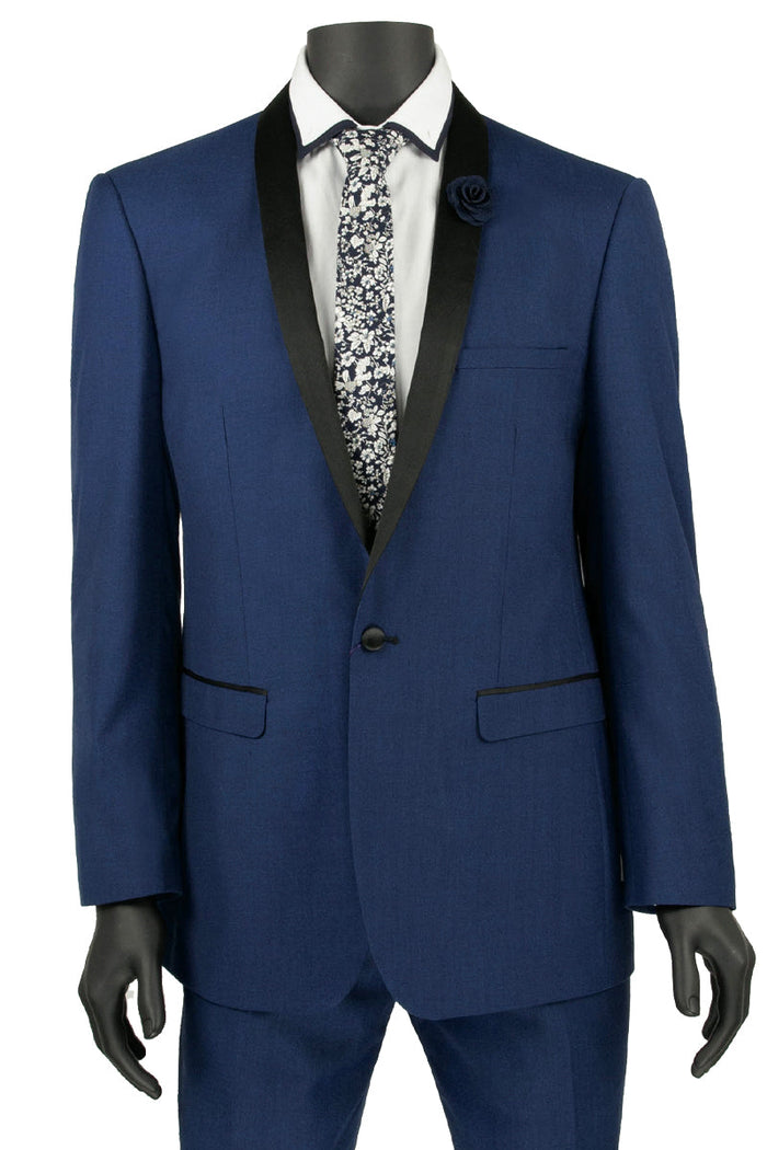 Mens Slim Fit One Button Shawl Tuxedo in White by Vinci