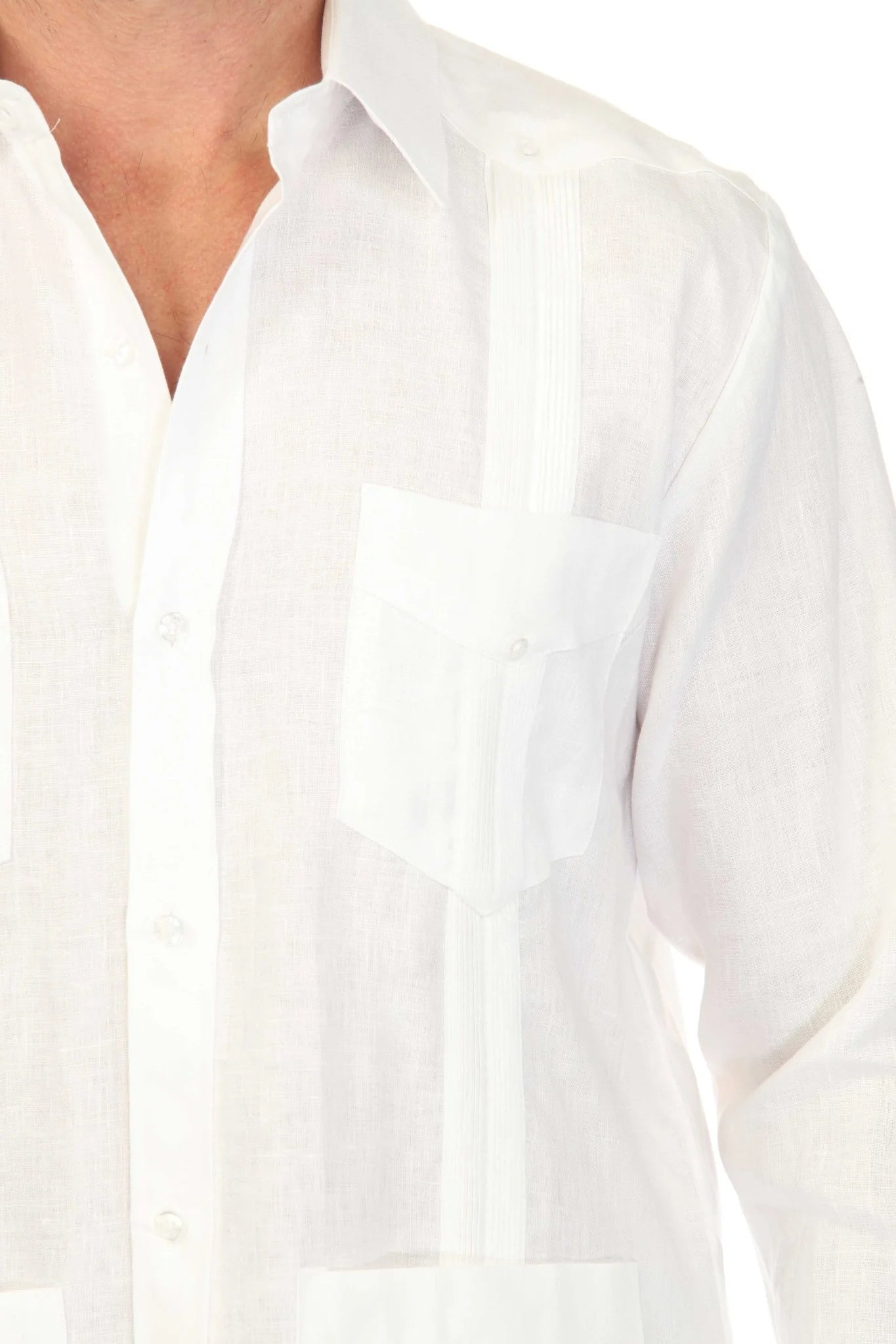 Men's White 100% Linen Four-Pocket Guayabera Shirt – Long Sleeve