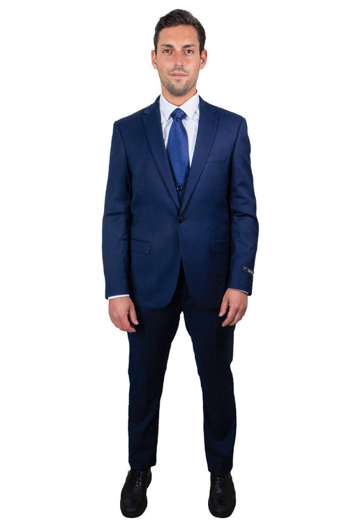 Men's Navy Blue Peak Lapel Suit & Vested Set