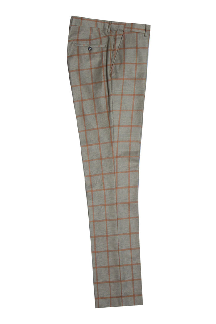 Men's Tan & Gold Windowpane Vested Suit by Stacy Adams