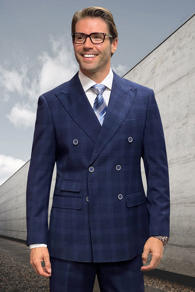Men's Classic Navy Windowpane Wool Suit