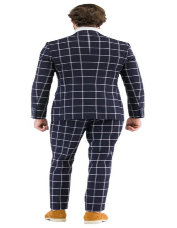 Mens Plaid Suits - Windowpane Pattern With Vest -Business Suit Navy by USA Men's Outlet