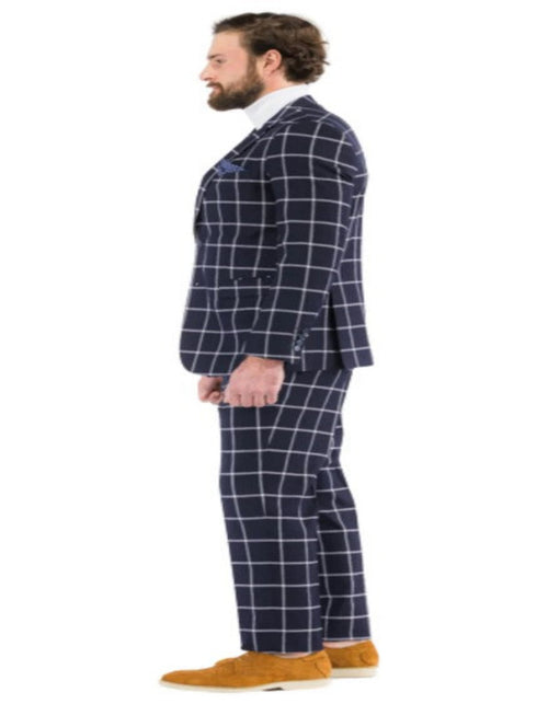 Mens Plaid Suits - Windowpane Pattern With Vest -Business Suit Navy by USA Men's Outlet