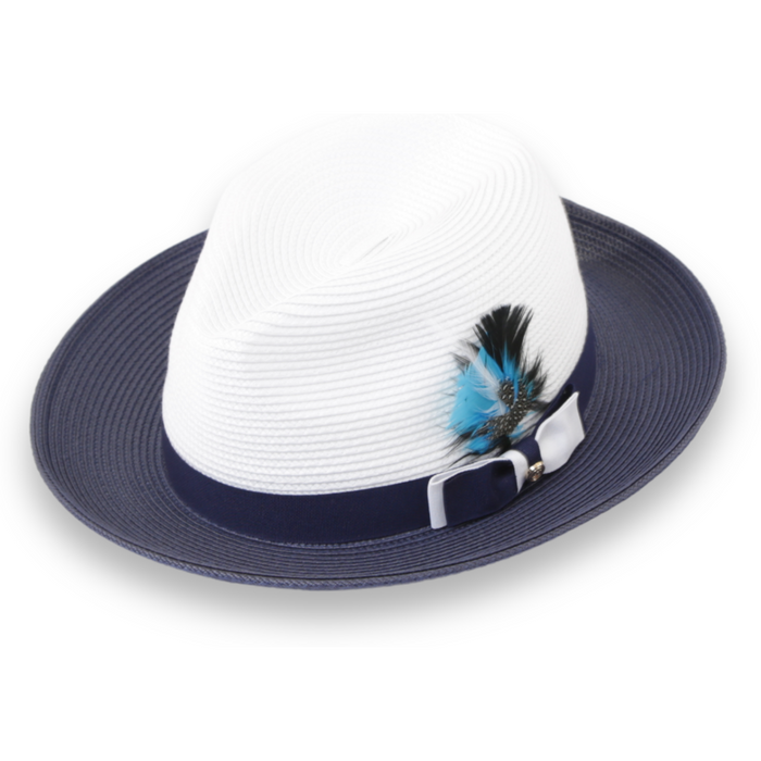 Tapa Crushable Straw Hat Fedora in Two Tone Navy-White by Ferrecci USA