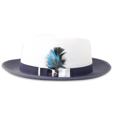 Tapa Crushable Straw Hat Fedora in Two Tone Navy-White by Ferrecci USA