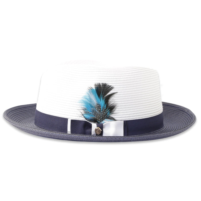 Tapa Crushable Straw Hat Fedora in Two Tone Navy-White by Ferrecci USA