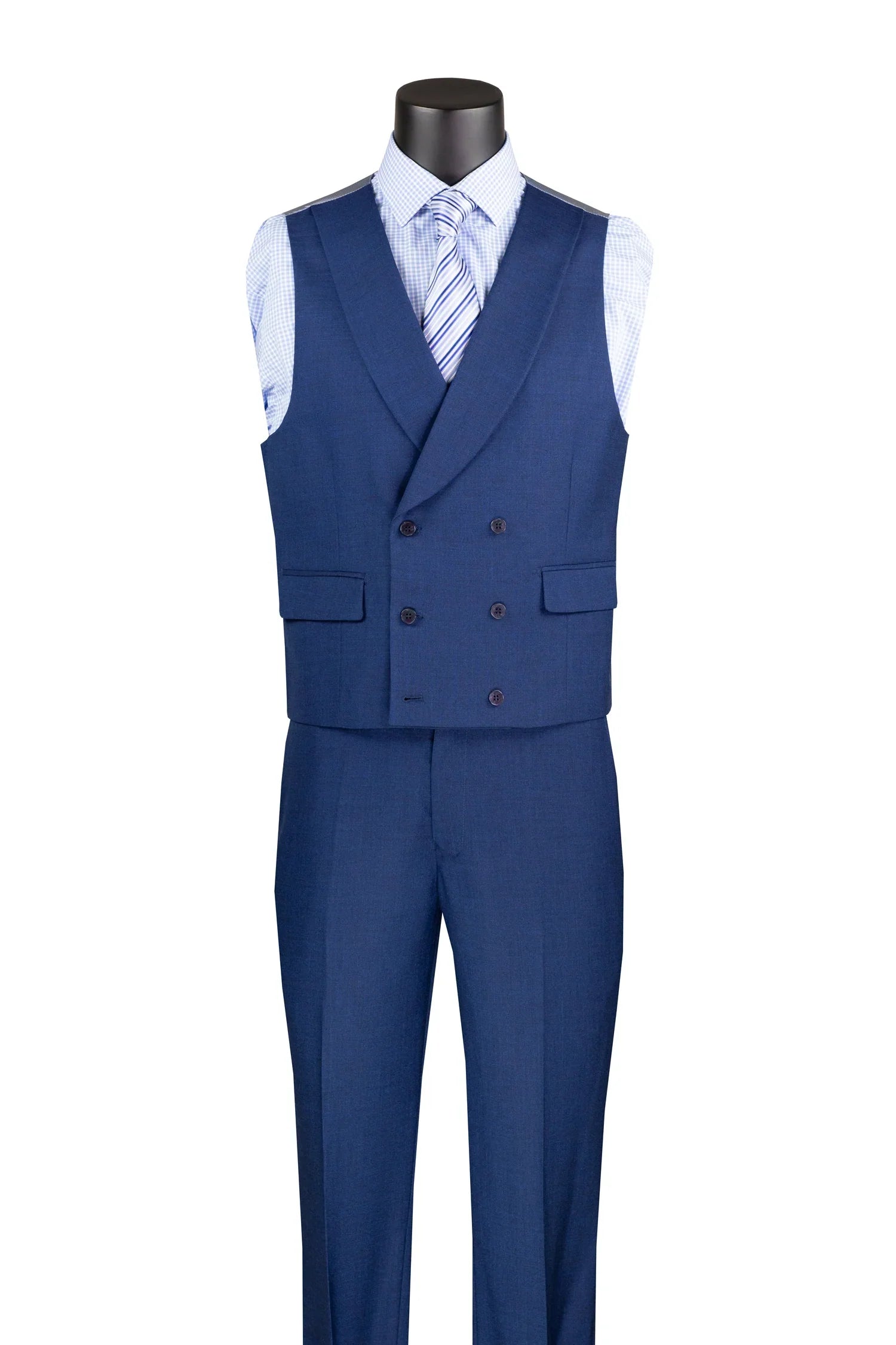 Navy Modern Fit 3-Piece Suit with Lapel Vest & Adjustable Pants by Vinci