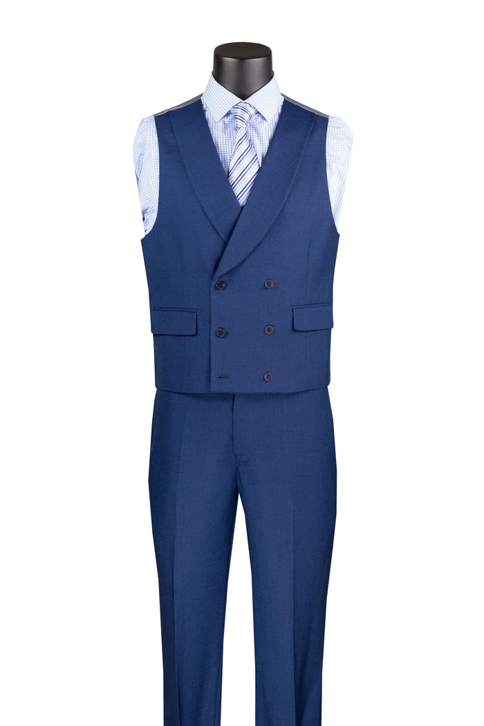 Navy Modern Fit 3-Piece Suit with Lapel Vest & Adjustable Pants by Vinci