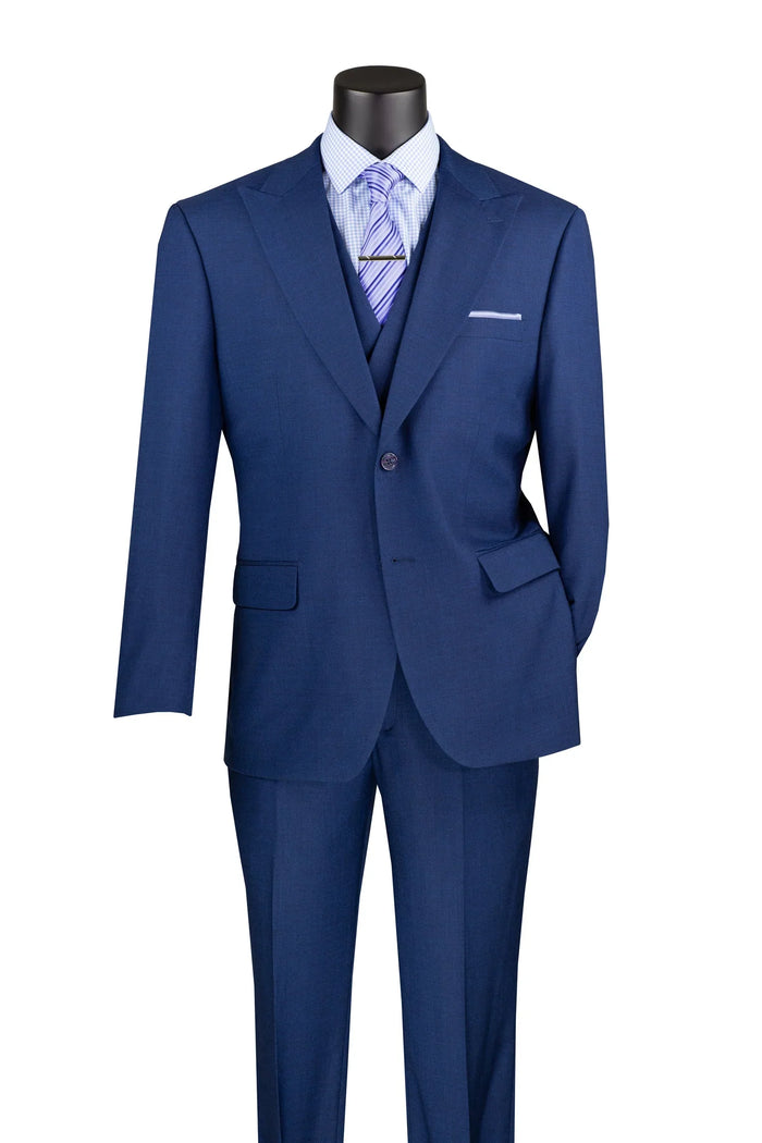 Navy Modern Fit 3-Piece Suit with Lapel Vest & Adjustable Pants by Vinci