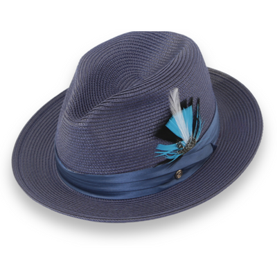 Tapa Crushable Straw Hat Fedora in Navy by Ferrecci USA