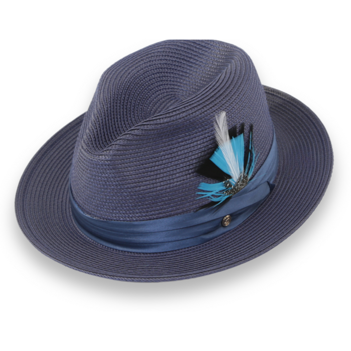 Tapa Crushable Straw Hat Fedora in Navy by Ferrecci USA
