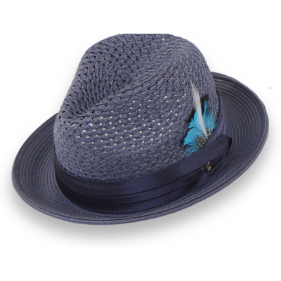 Castor Crushable Straw Hat Fedora in Navy by Ferrecci USA