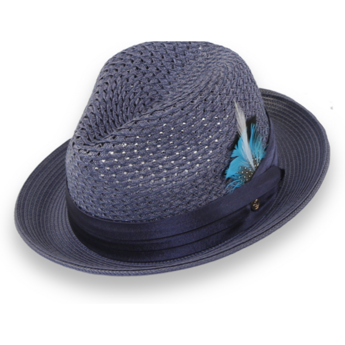 Castor Crushable Straw Hat Fedora in Navy by Ferrecci USA