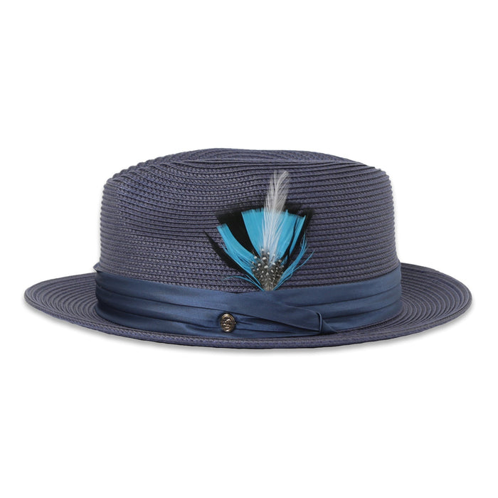 Tapa Crushable Straw Hat Fedora in Navy by Ferrecci USA