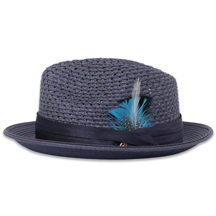 Castor Crushable Straw Hat Fedora in Navy by Ferrecci USA