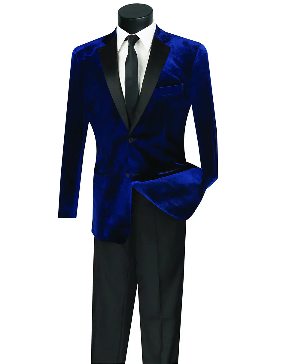Mens Velvet Two Button Notch Tuxedo in Navy Blue - Men's Tuxedo USA – SuitUSA