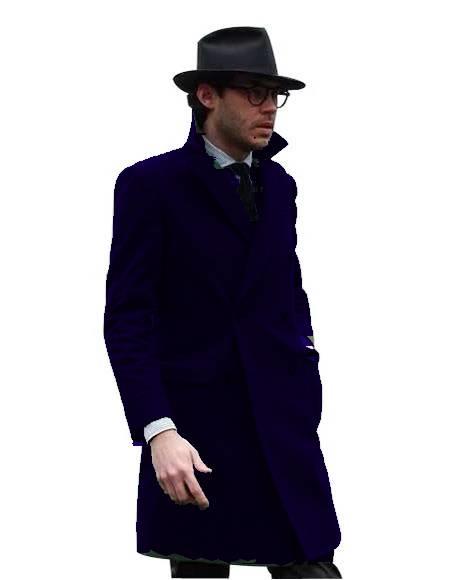 Double Breasted - Three Quarter Coat - Cashmere And Topcoat + Style# Manhattan Navy Blue by USA Men's Outlet