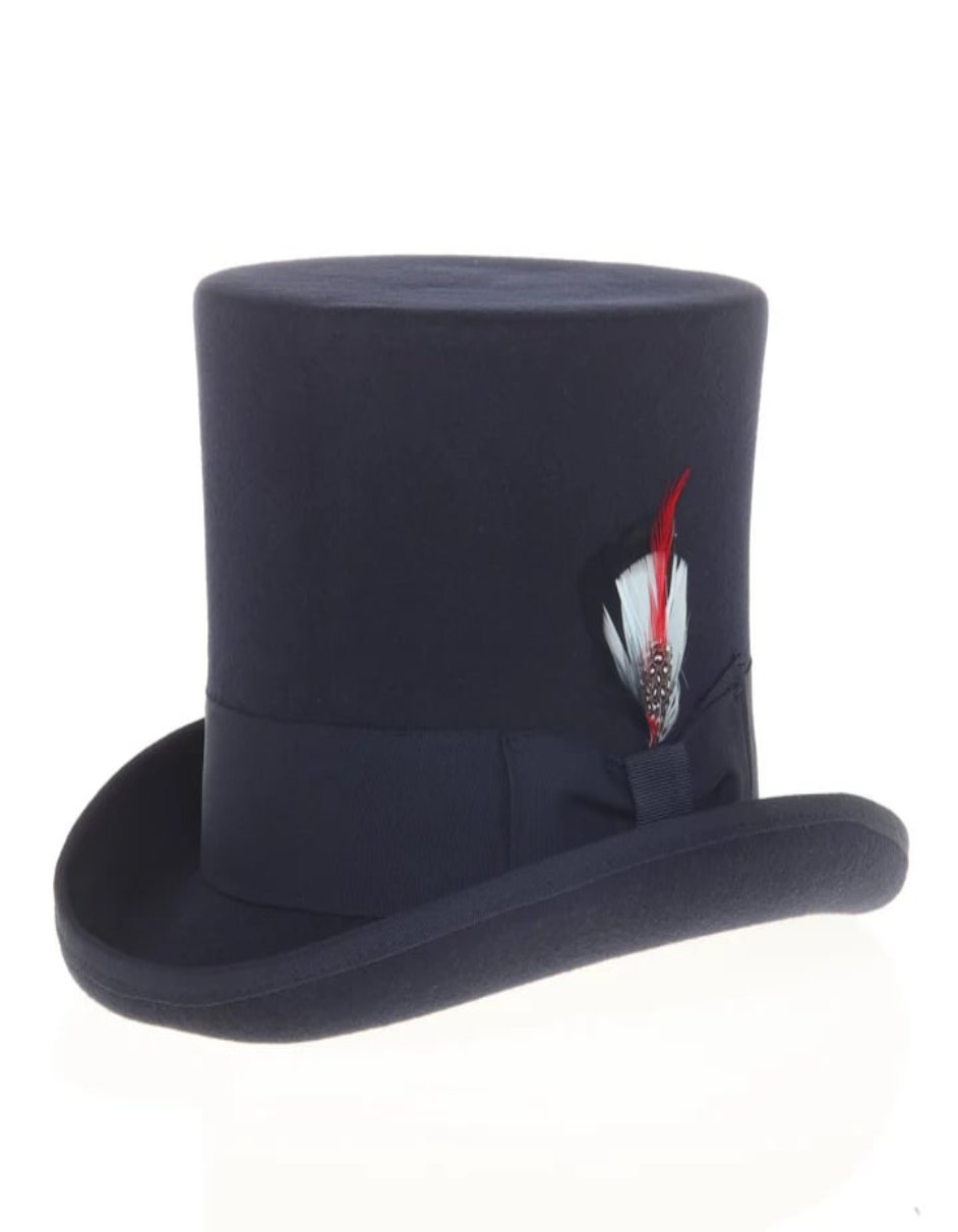 Victorian Steampunk Top Hat - 1800 19th Century - Dressy Loden Felt Top Navy Hat by USA Men's Outlet