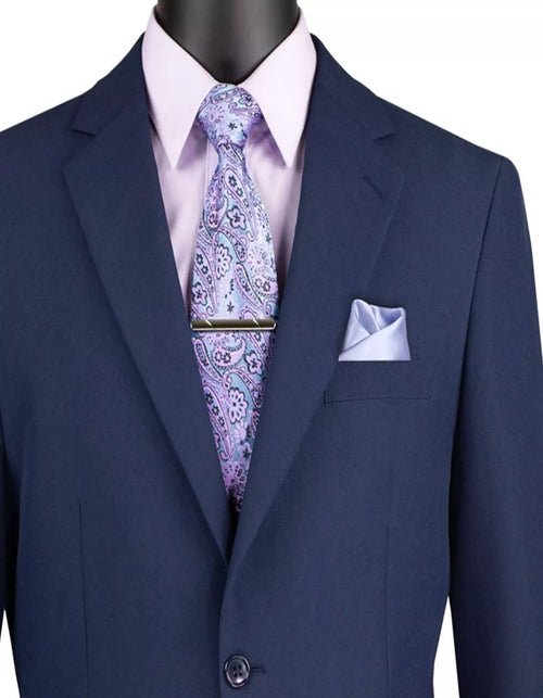 Mens Big and Tall Navy Blue Two Button Classic Fit Poplin Polyester Suit by USA Men's Outlet