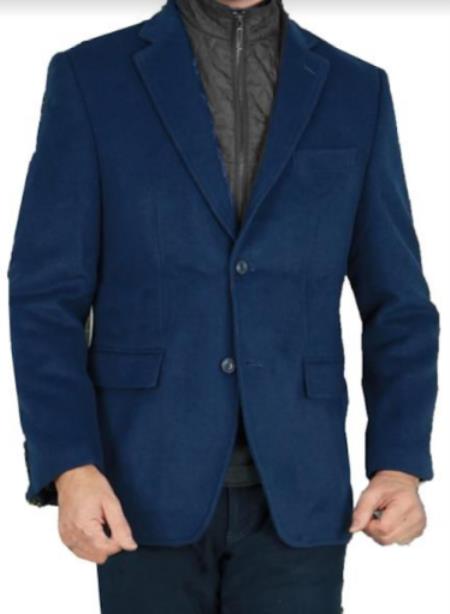 Mens Cashmere Blazer - 10% Cashmere Navy Blue Color Sport Coat With Removable Vest by USA Men's Outlet