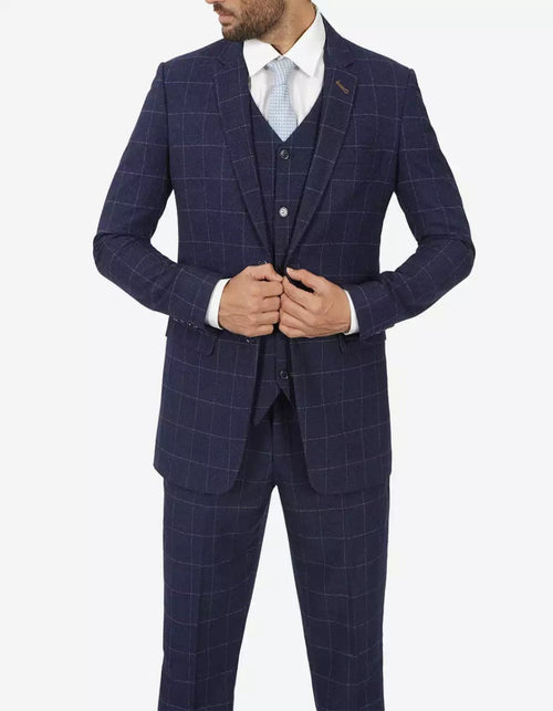 Mens Navy Blue Check 3 Piece 1920s Vintage inspired Suit by USA Men's Outlet