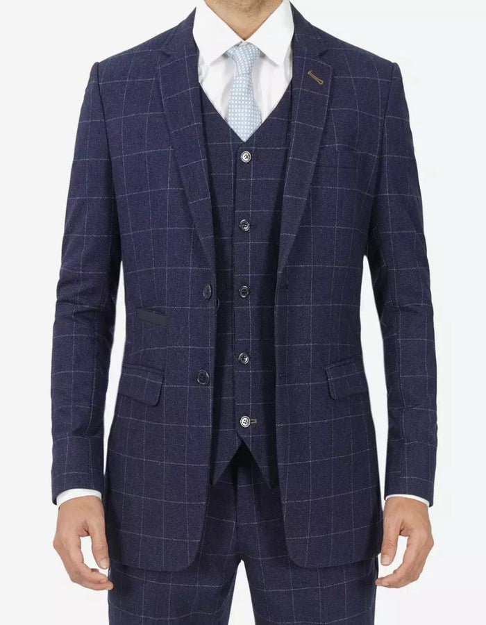 Mens Navy Blue Check 3 Piece 1920s Vintage inspired Suit by USA Men's Outlet