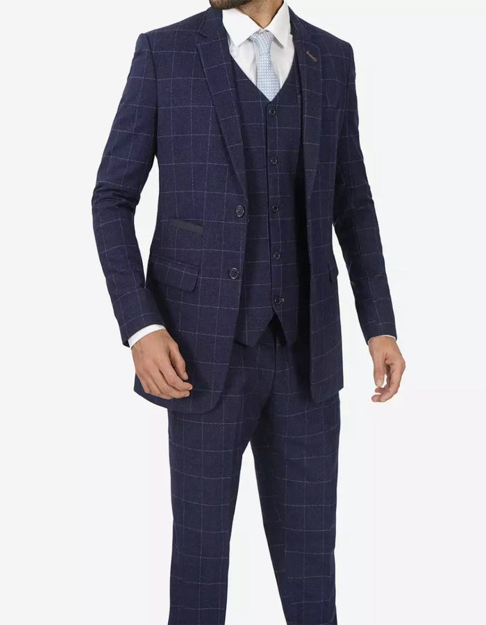 Mens Navy Blue Check 3 Piece 1920s Vintage inspired Suit by USA Men's Outlet