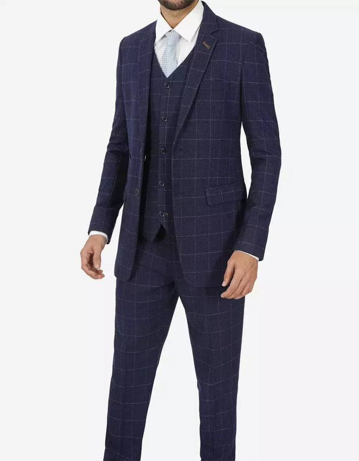 Mens Navy Blue Check 3 Piece 1920s Vintage inspired Suit by USA Men's Outlet