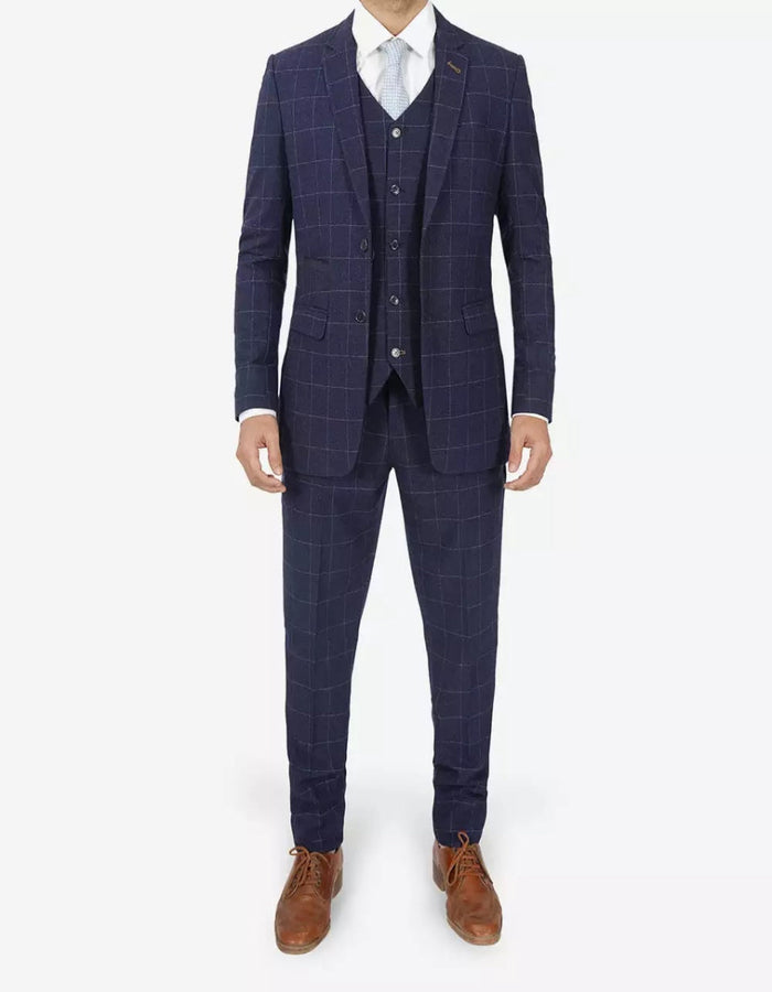 Mens Navy Blue Check 3 Piece 1920s Vintage inspired Suit by USA Men's Outlet