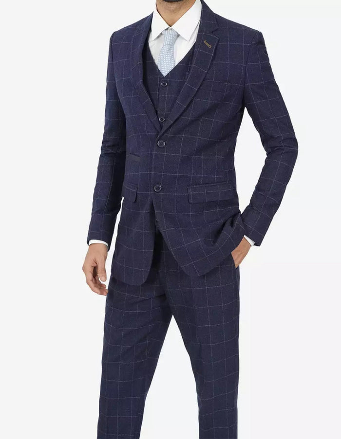 Mens Navy Blue Check 3 Piece 1920s Vintage inspired Suit by USA Men's Outlet
