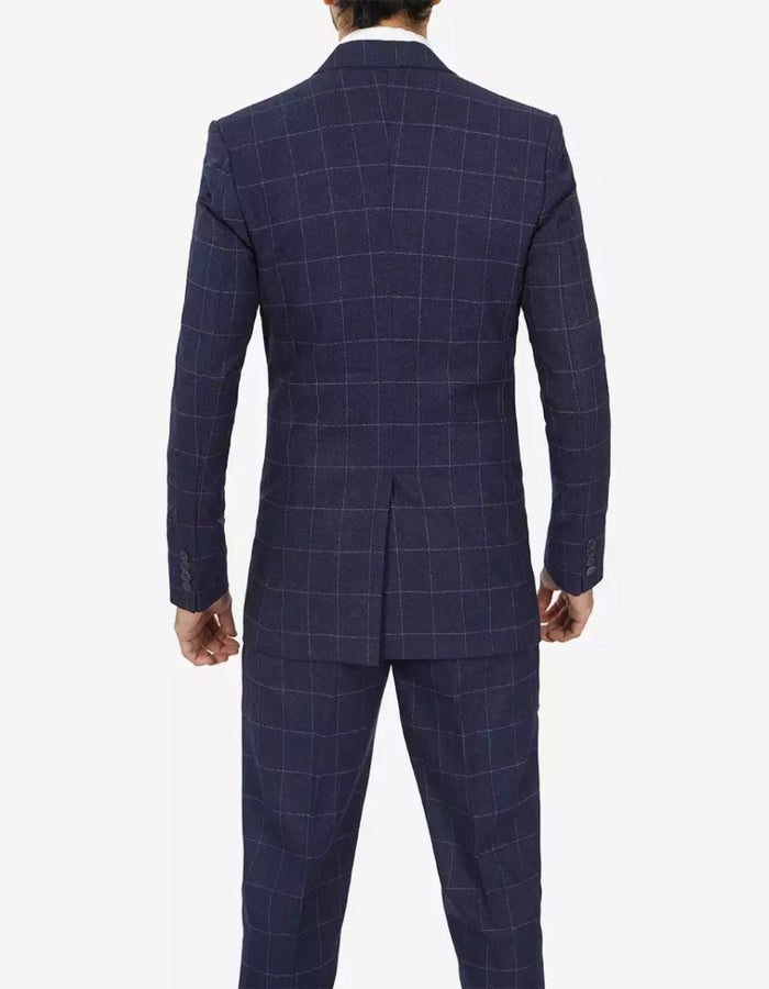 Mens Navy Blue Check 3 Piece 1920s Vintage inspired Suit by USA Men's Outlet