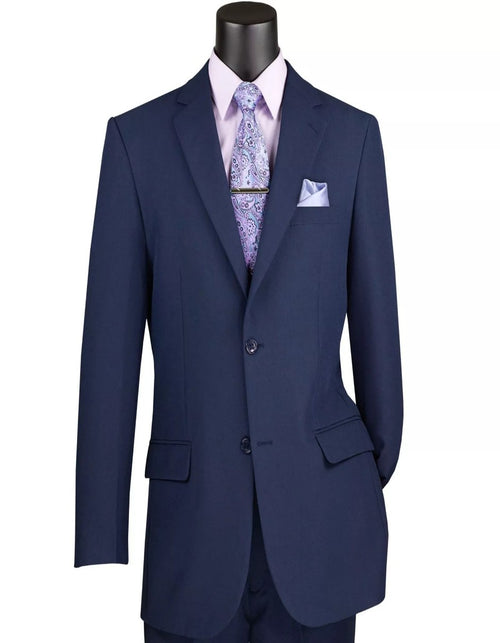 Mens Big and Tall Navy Blue Two Button Classic Fit Poplin Polyester Suit by USA Men's Outlet