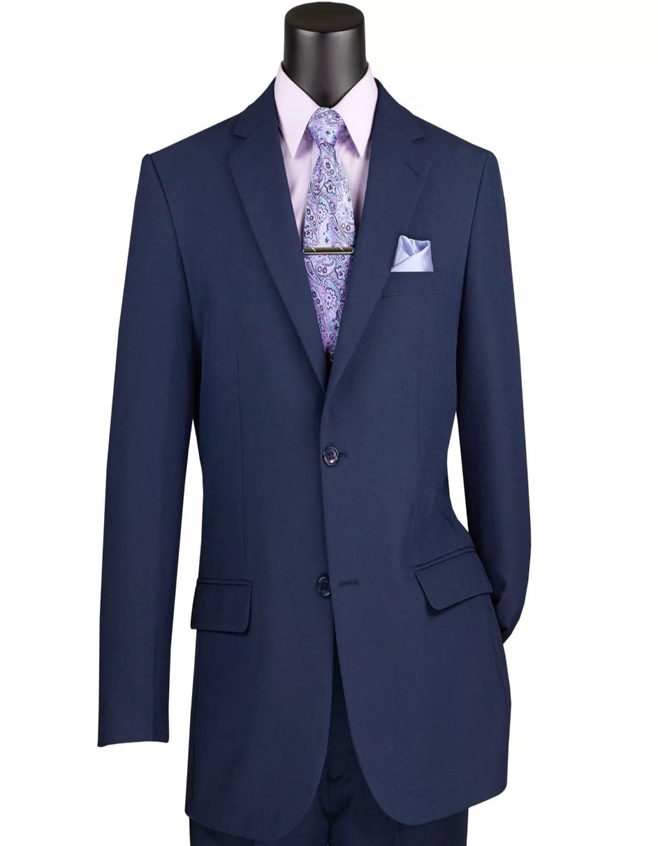 Mens Big and Tall Navy Blue Two Button Classic Fit Poplin Polyester Suit by USA Men's Outlet