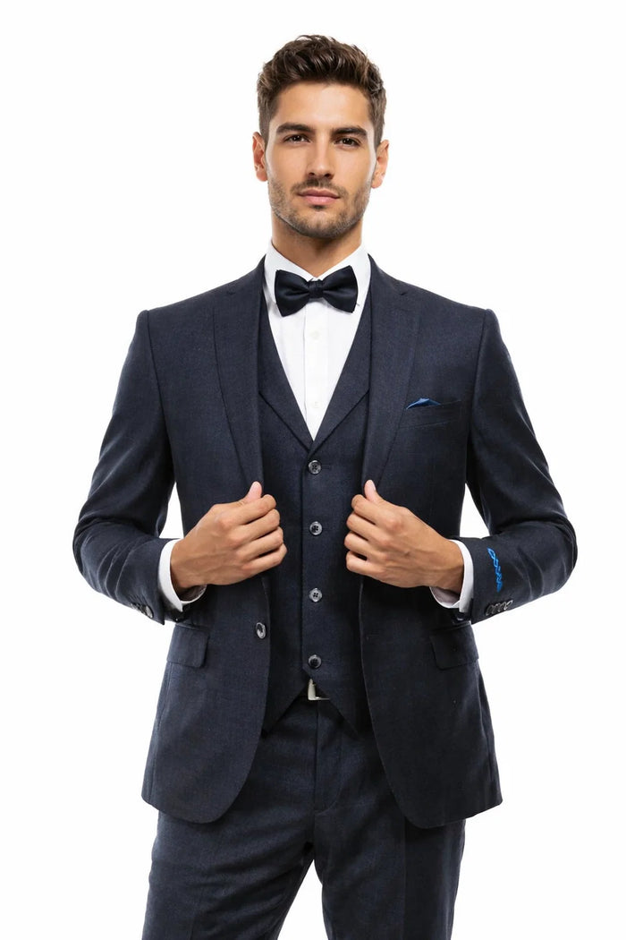  Navy Blue Vintage Tweed Wedding Suit 