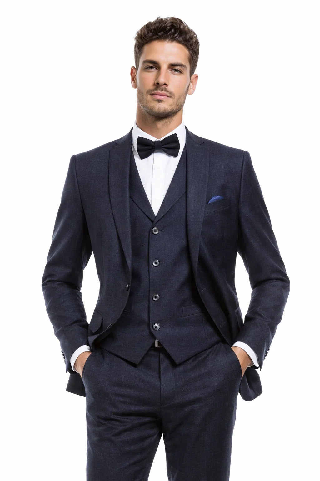  Navy Blue Vintage Tweed Wedding Suit 