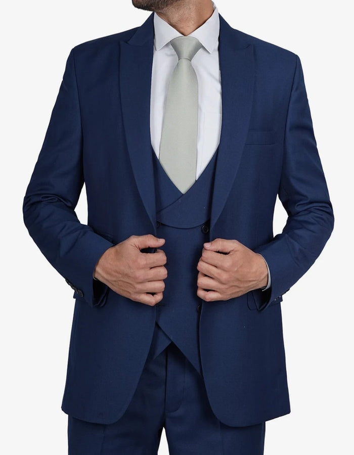 Mens Blue 3 Piece Wedding Vollmer Peak Lapel Suit by USA Men's Outlet