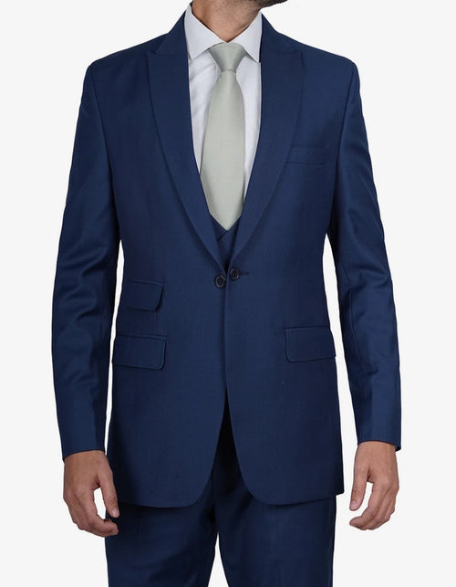 Mens Blue 3 Piece Wedding Vollmer Peak Lapel Suit by USA Men's Outlet