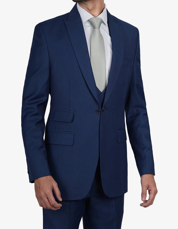 Mens Blue 3 Piece Wedding Vollmer Peak Lapel Suit by USA Men's Outlet