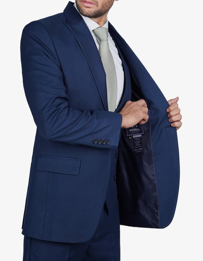 Mens Blue 3 Piece Wedding Vollmer Peak Lapel Suit by USA Men's Outlet