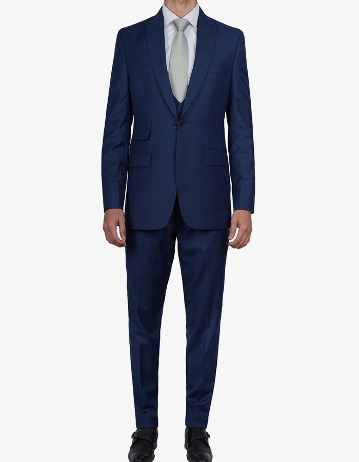 Mens Blue 3 Piece Wedding Vollmer Peak Lapel Suit by USA Men's Outlet