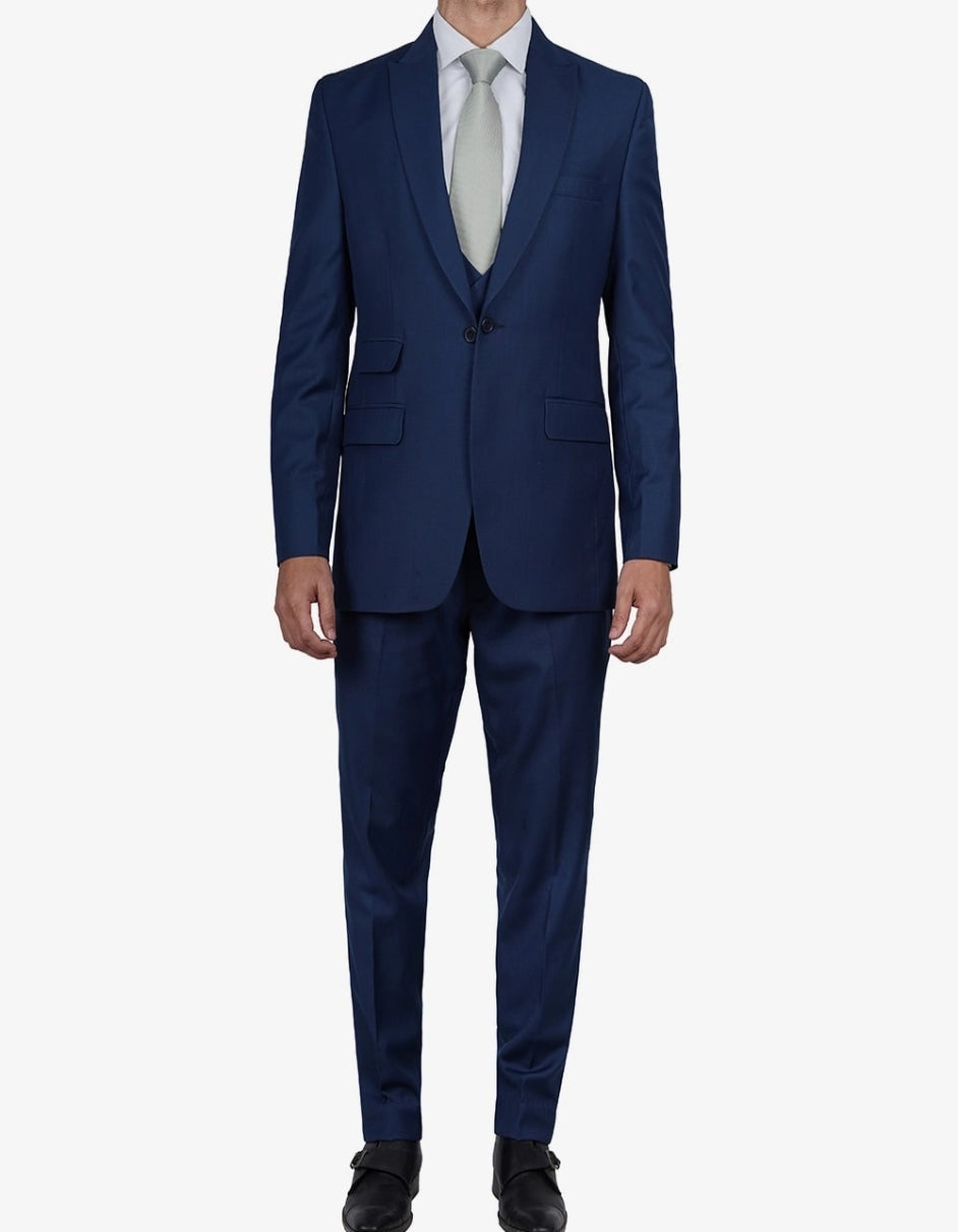 Mens Blue 3 Piece Wedding Vollmer Peak Lapel Suit by USA Men's Outlet