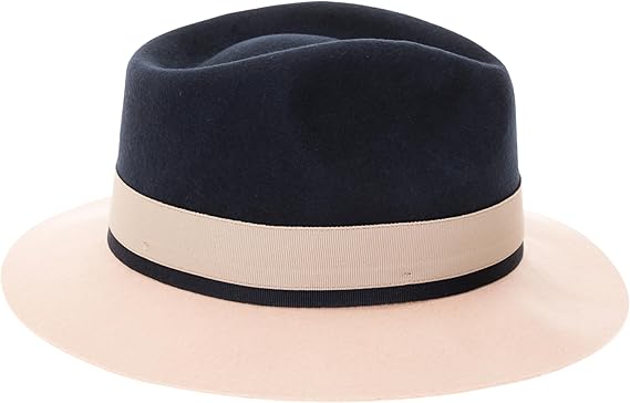 Gangster 100% Australian Wool Crushable Mens Fedora Hat - Removable Feather Gangster Navy and White Mens Fedora Hat